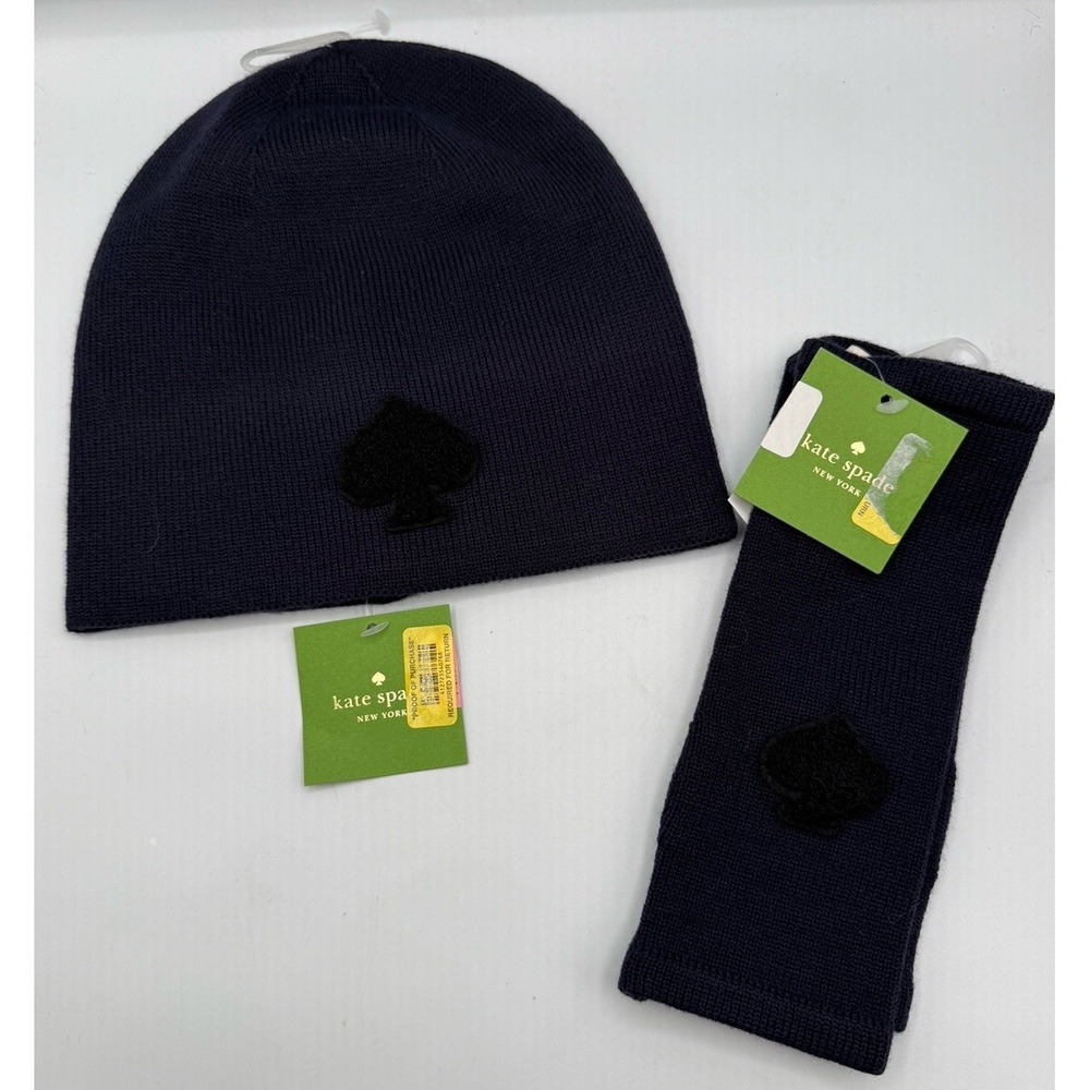 NWT Kate Spade New York Blue Fingerless Gloves/Arm Warmer & MATCHING BEANIE HAT!